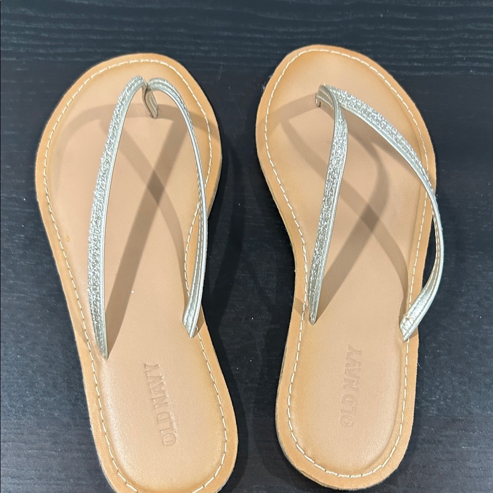 Old Navy Silver Strap Tan Footbed Sandals